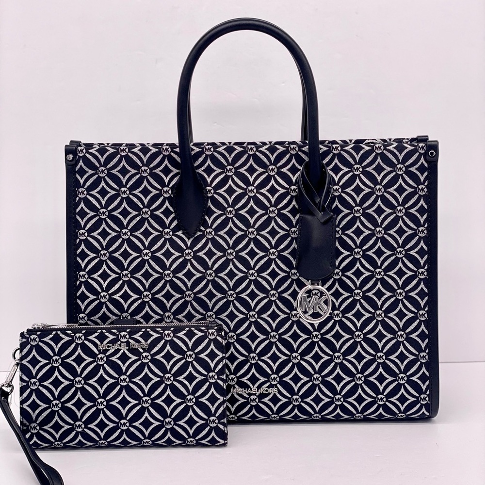Michael Kors Mirella Medium Metallic Logo Jacquard Tote Bag and Wallet Set - Picture 2 of 15